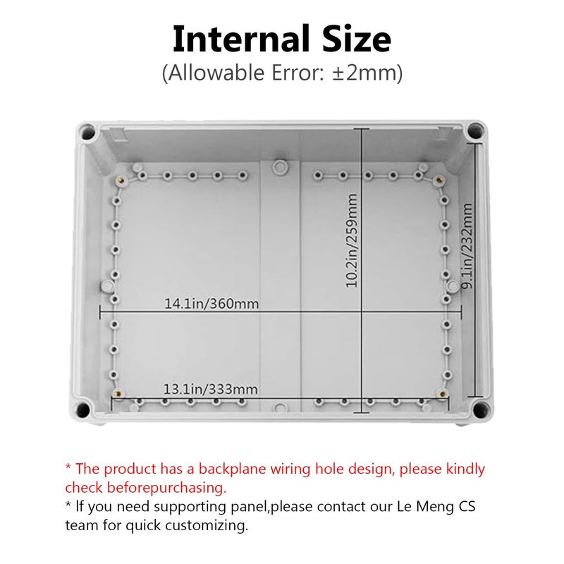 LeMotech Junction Box IP67 Waterproof Dustproof ABS Plastic Project Box for Electrical Outdoor Enclosure Gray 15 x 11 x 5.1 inch (380 x 280 x 130 mm) - Image 3
